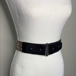 Stylish Black and Tan Woven Belt. Large